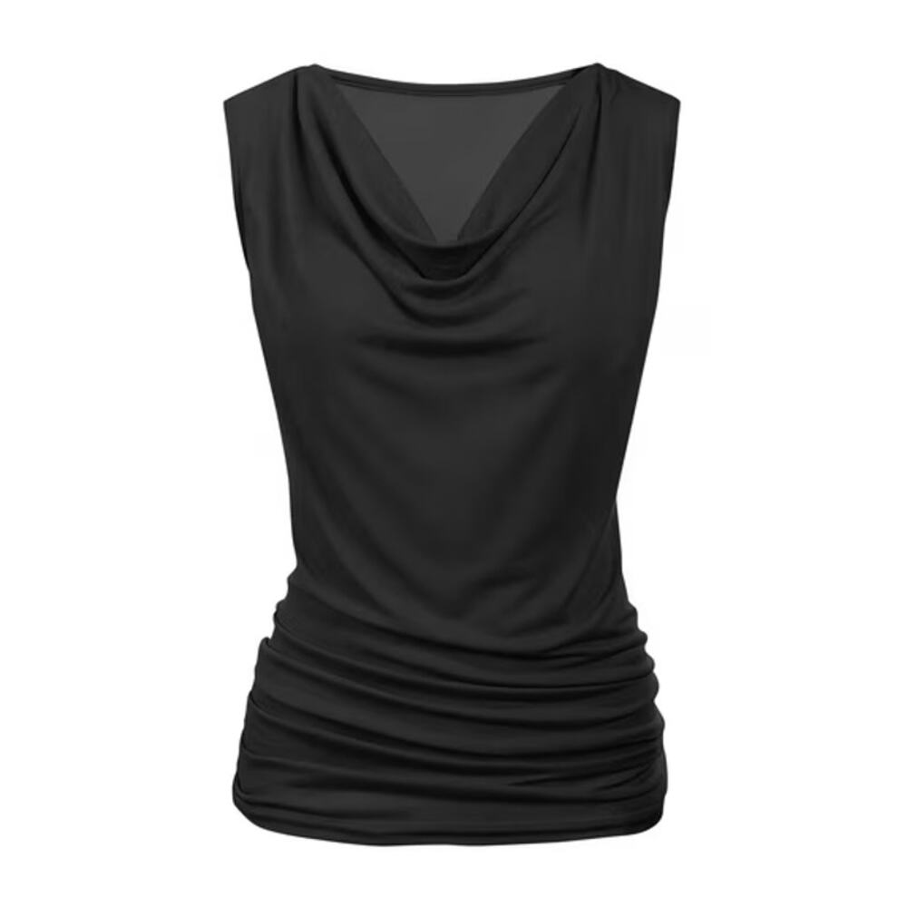 Be Stage Women's Draped Cowl Neck Tops Side Ruched Sleeveless Blouses NWT